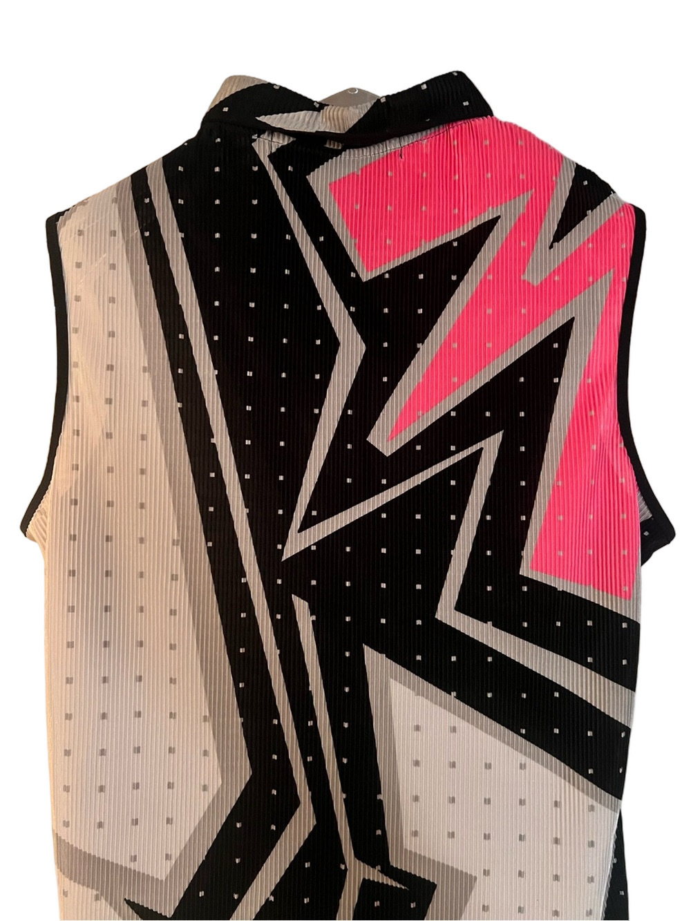 Jamie Sadock Collared 1/4 Zip Sleeveless Pink Black Crinkle Top - Size Medium - Picture 5 of 5